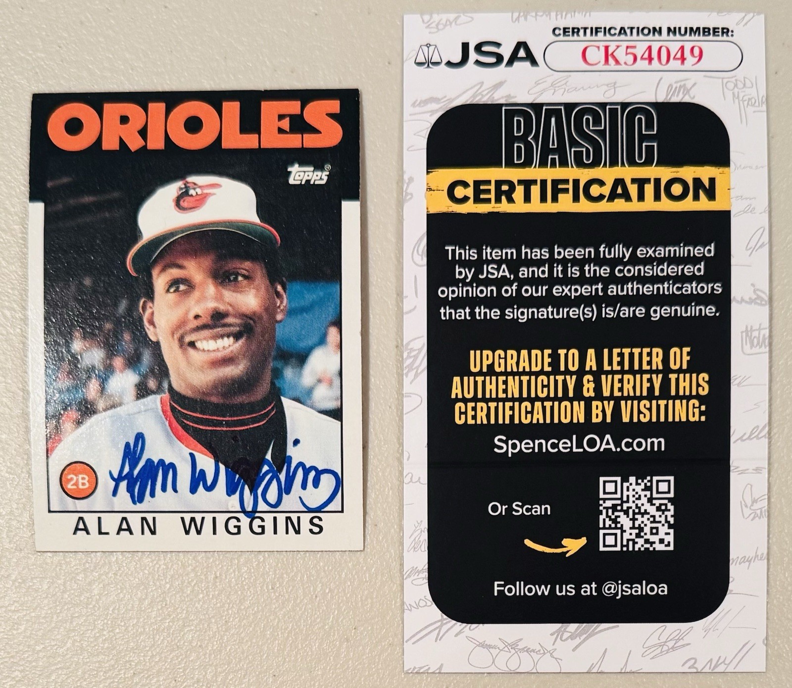Alan Wiggins Signed Autographed 1986 Topps Card #508 JSA Cert