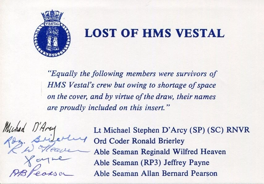 HMS Vestal Last British Warship Sunk 5 Survivors WWII War Signed Autograph