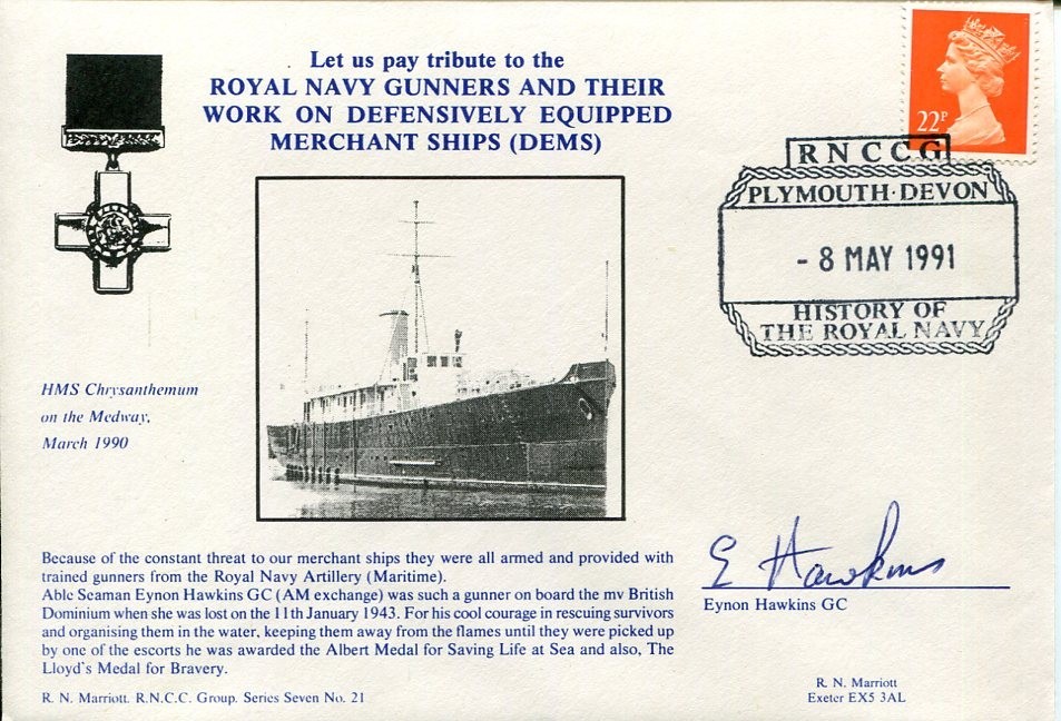 Eynon Hawkins WWII War British Dominion Sinking Survivor Signed Autograph