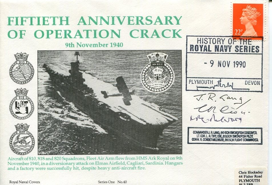 Commander J.R. Lang WWII War Operation Crack Swordfish Plus 2 Signed Autograph