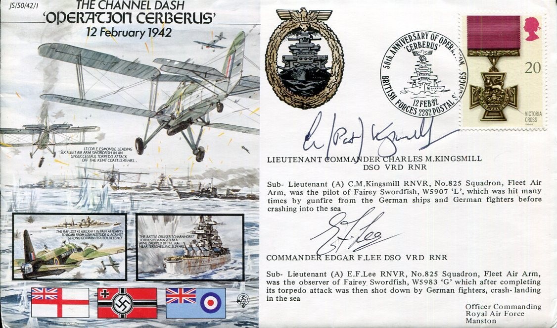 Charles Kingsmill Edgar Lee WWII Operation Cerberus Swordfish Signed Autograph