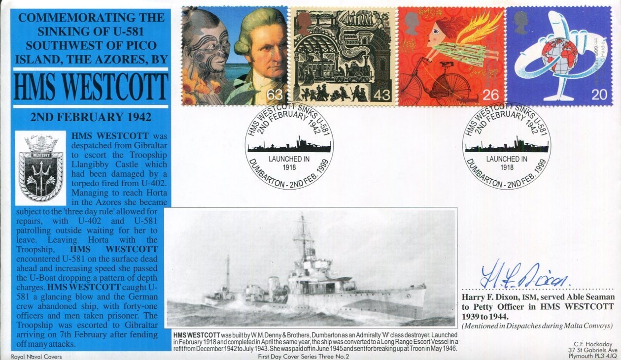 Harry F. Dixon WWII War HMS Westcott Sinking Of U-581 Signed Autograph