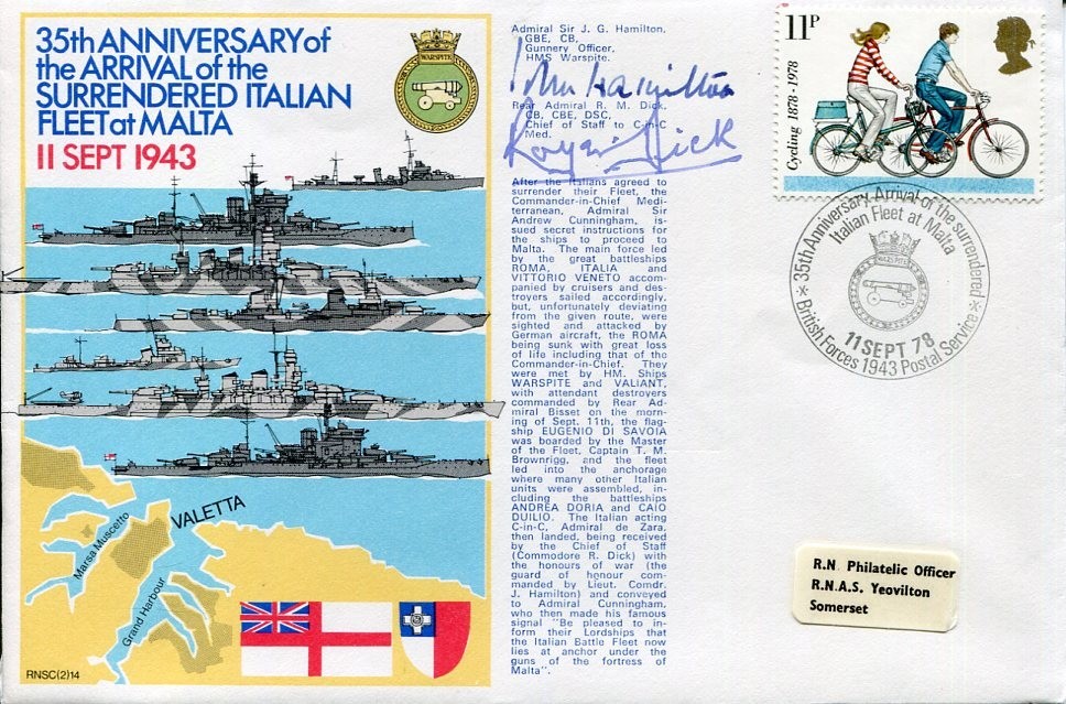 Admiral John Hamilton Royer Mylius Dick HMS Warspite WWII War Signed Autograph