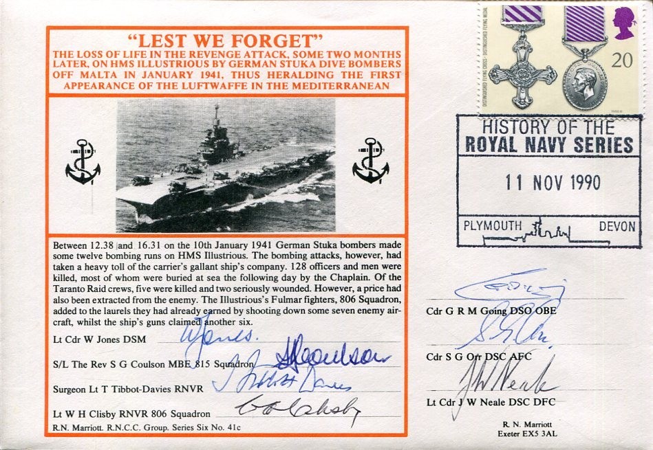 HMS Illustrious Crew Bombing Survivors WWII War Taranto Raid Signed Autograph