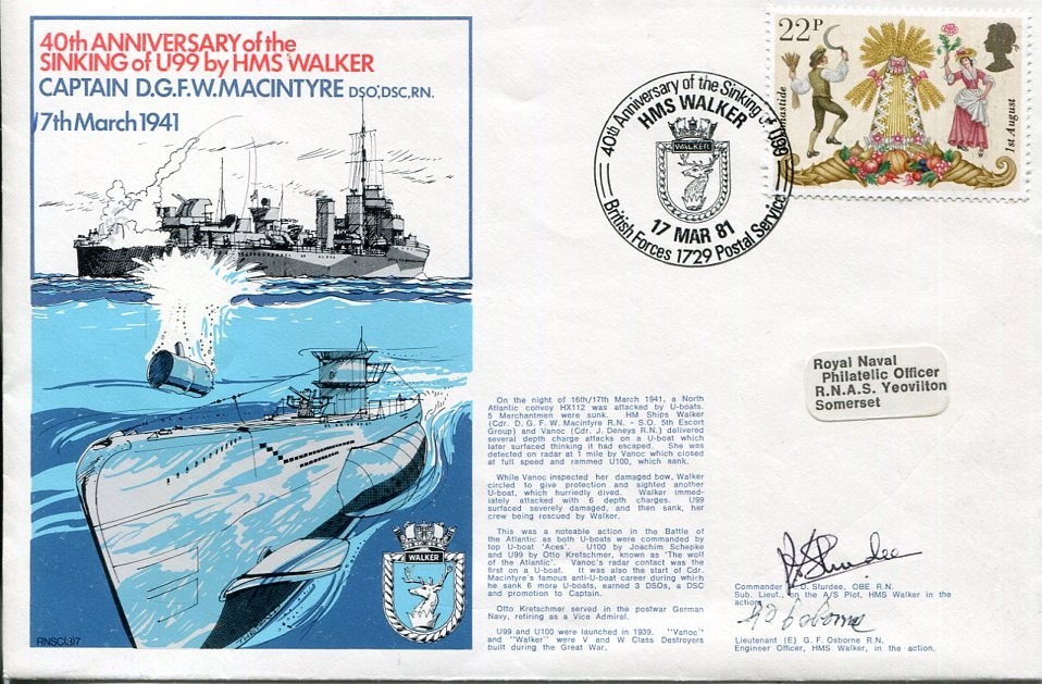 P. D. Sturdee G. F. Osborne HMS Walker Sinking Of U99 WWII War Signed Autograph