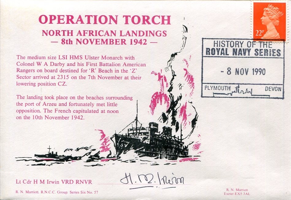Lt Cdr H M Irwin VRD RNVR HMS Ulster Monarch WWII War Signed Autograph