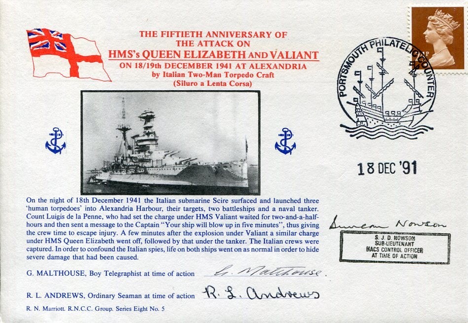 HMS Queen Elizabeth Valiant Crew Survivor Sinking WWII War Signed Autograph