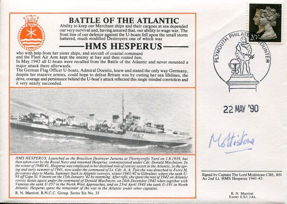 Captain David Seely 4th Baron Mottistone HMS Hesperus WWII War Signed Autograph