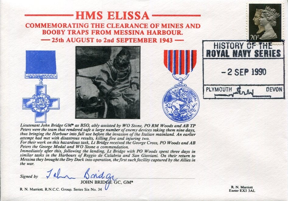 John Bridge HMS Elissa George Cross Bomb Disposal WWII War Signed Autograph