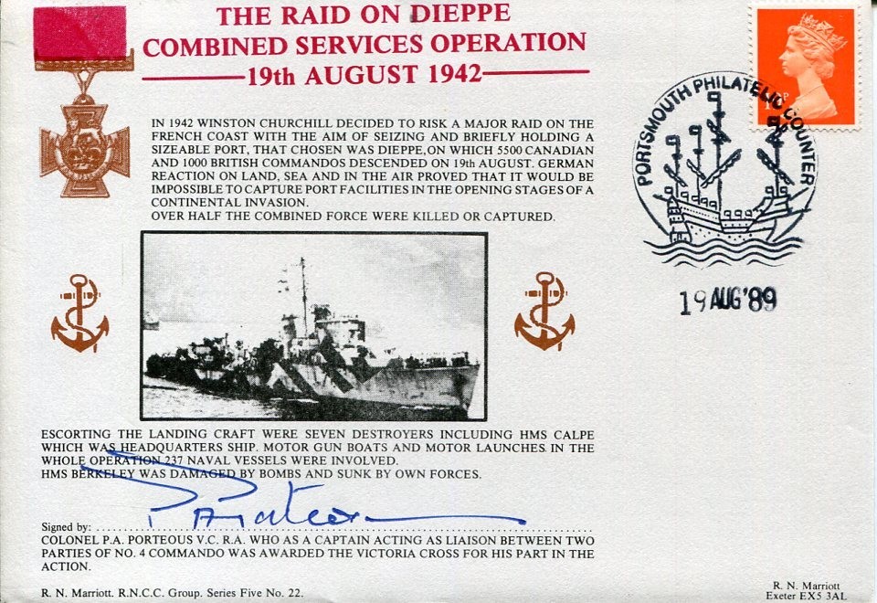 Patrick Anthony Porteous Victoria Cross Dieppe Raid WWII War Signed Autograph