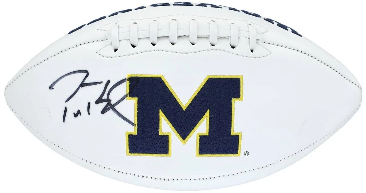 Tom Brady New England Patriots Michigan Signed Autographed Football Fanatics COA