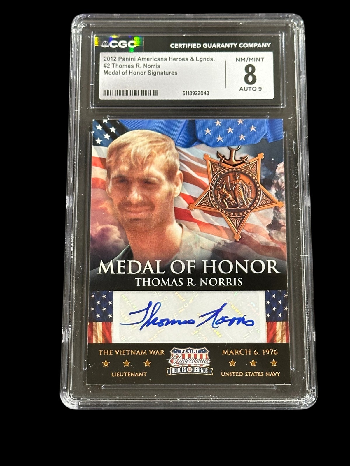 Thomas Norris Medal Of Honor 2012 Panini Heroes Legends Signed Autograph CGC 8
