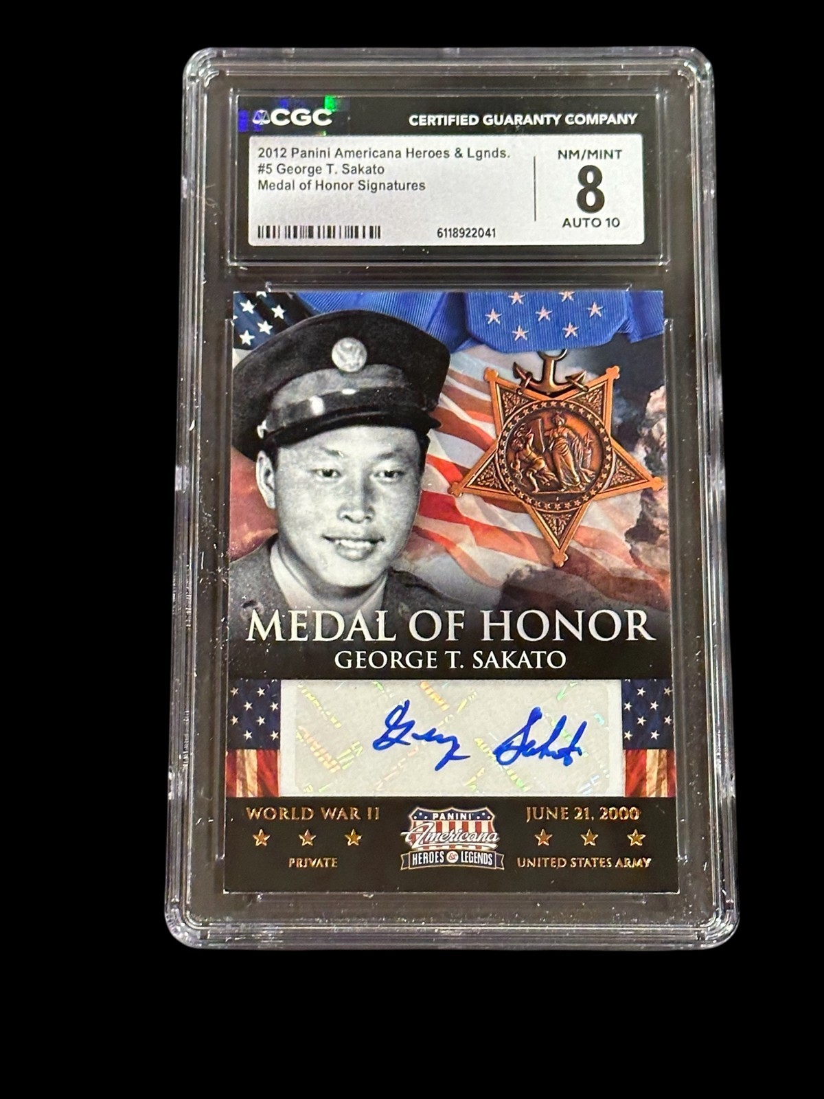 George Sakato Medal Of Honor 2012 Panini Heroes Legends Signed Autograph CGC 8