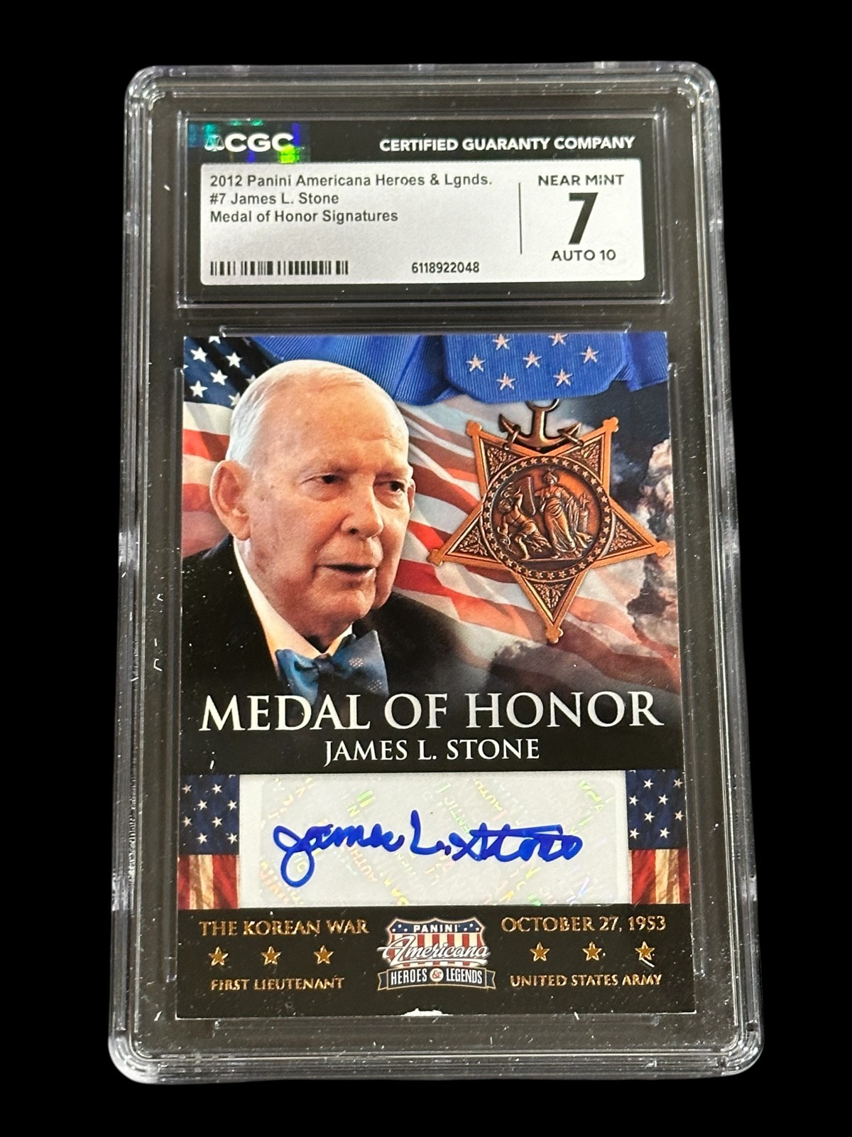James L Stone Medal Of Honor 2012 Panini Heroes Legends Signed Autograph CGC 7