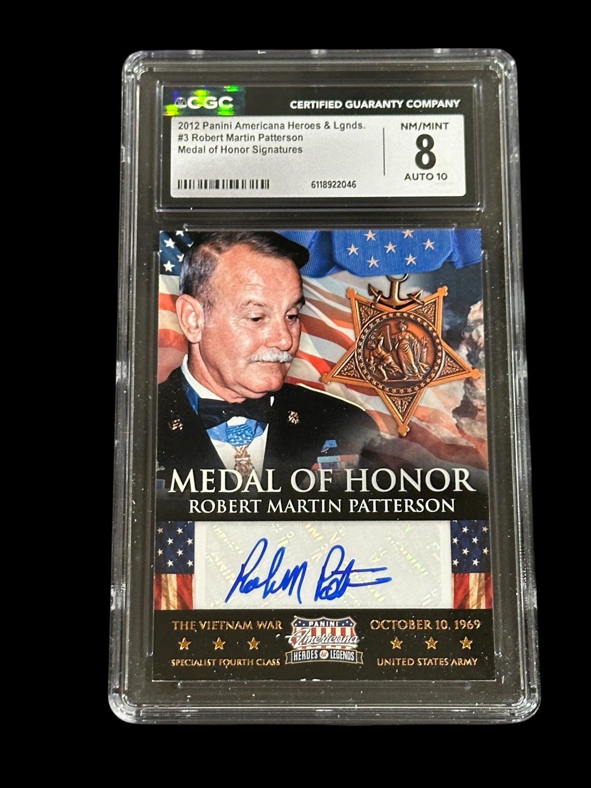 Robert M. Patterson Medal Of Honor Panini Heroes Legends Signed Autograph CGC 8