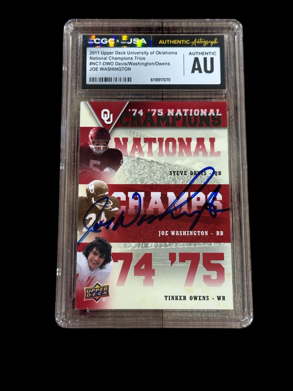 Joe Washington 2011 Upper Deck Oklahoma OU HOF Signed Autograph Card CGC JSA