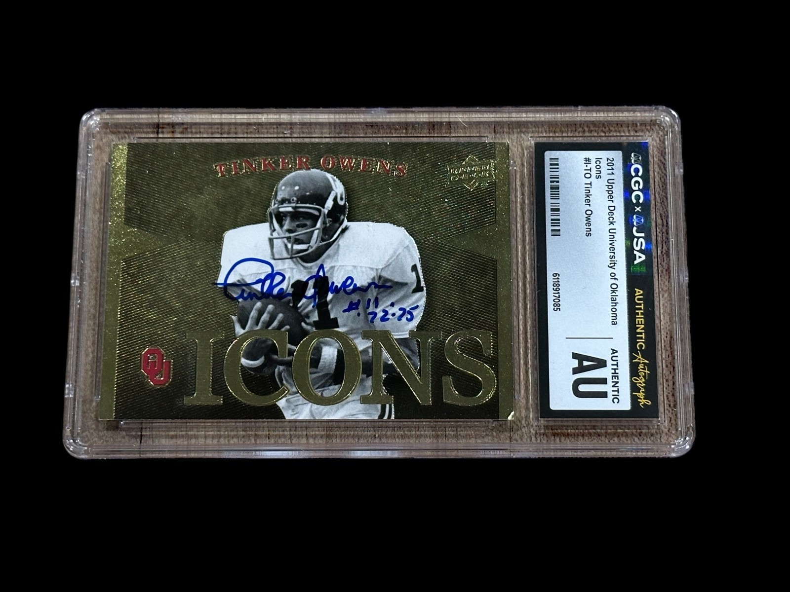 Tinker Owens 2011 Upper Deck Oklahoma OU ICONS Signed Autograph CGC JSA Slab