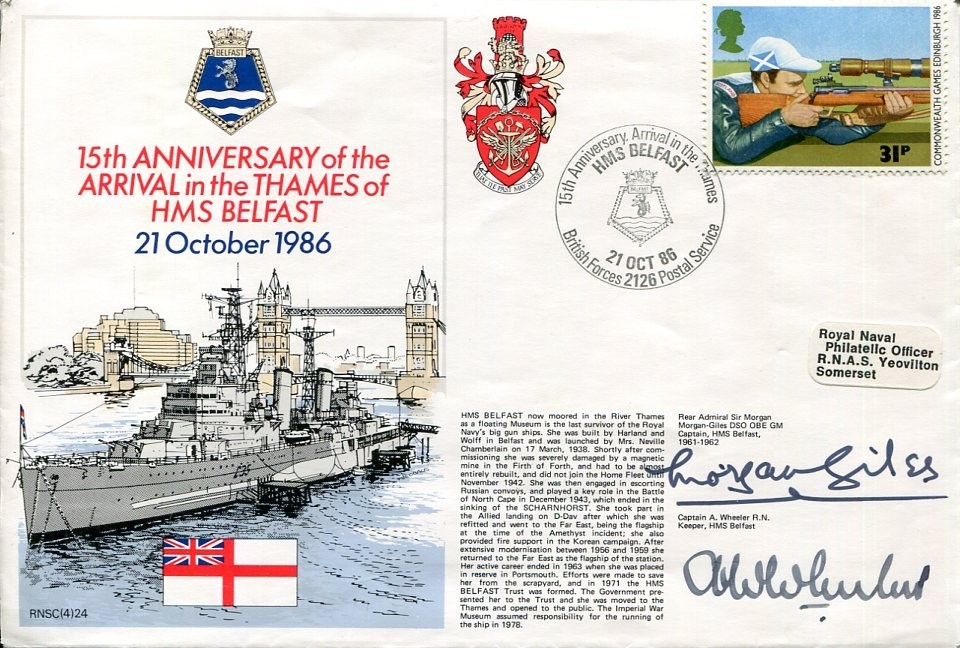 Cap A. Wheeler Admiral Morgan Morgan-Giles WWII War HMS Belfast Signed Autograph