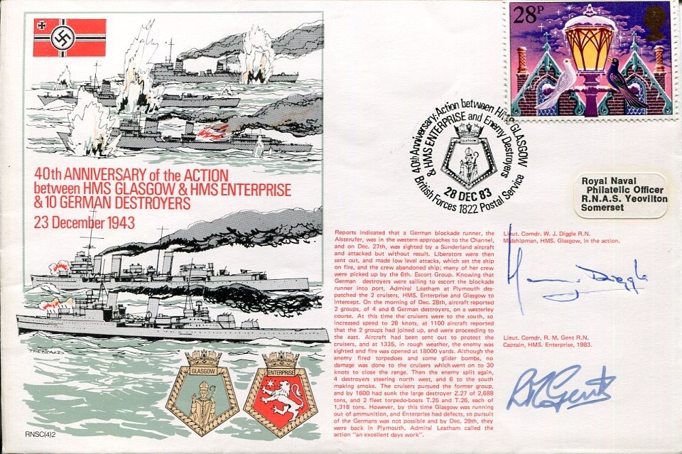 W. J. Diggle Lt Cdr R. M. Grant WWII War HMS Glasgow Enterprise Signed Autograph