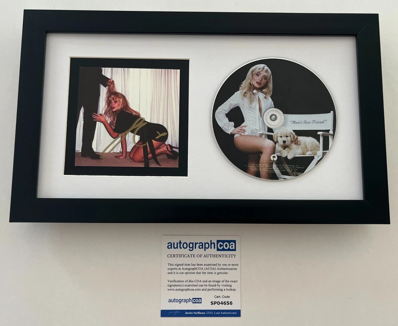 SABRINA CARPENTER SIGNED AUTOGRAPH MAN'S BEST FRIEND FRAMED MATTED CD w/ACOA COA