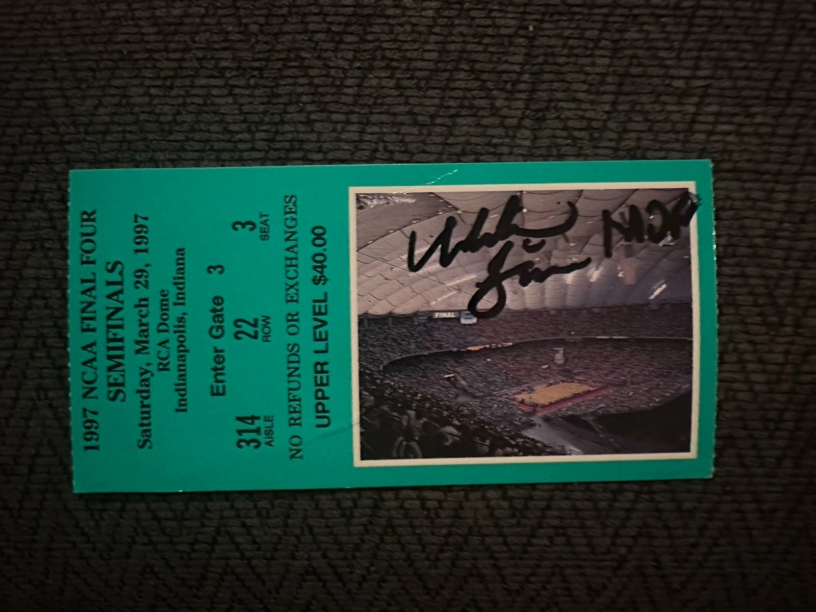 Miles Simon Signed 1997 Semifinal Game Ticket NCAA Final Four 4 MOP Creased