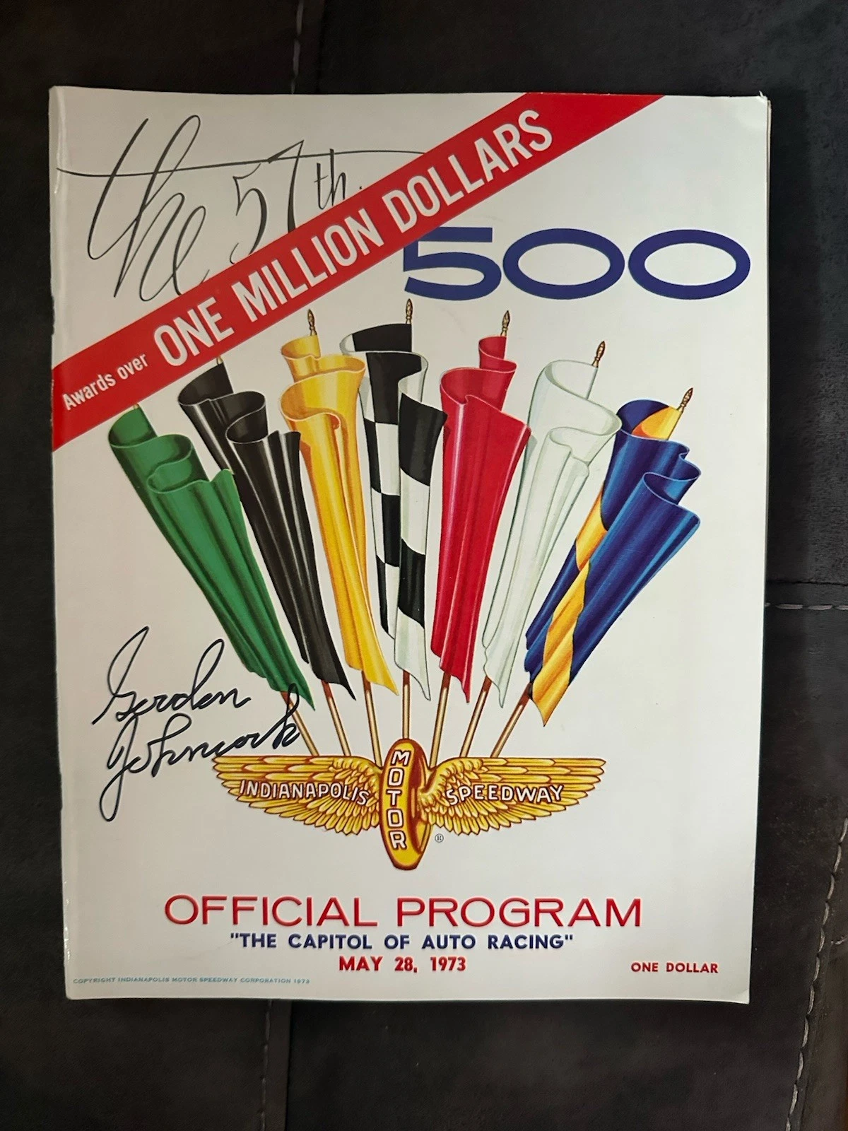1973 Indy 500 Program Signed By Winner Gordon Johncock Autographed