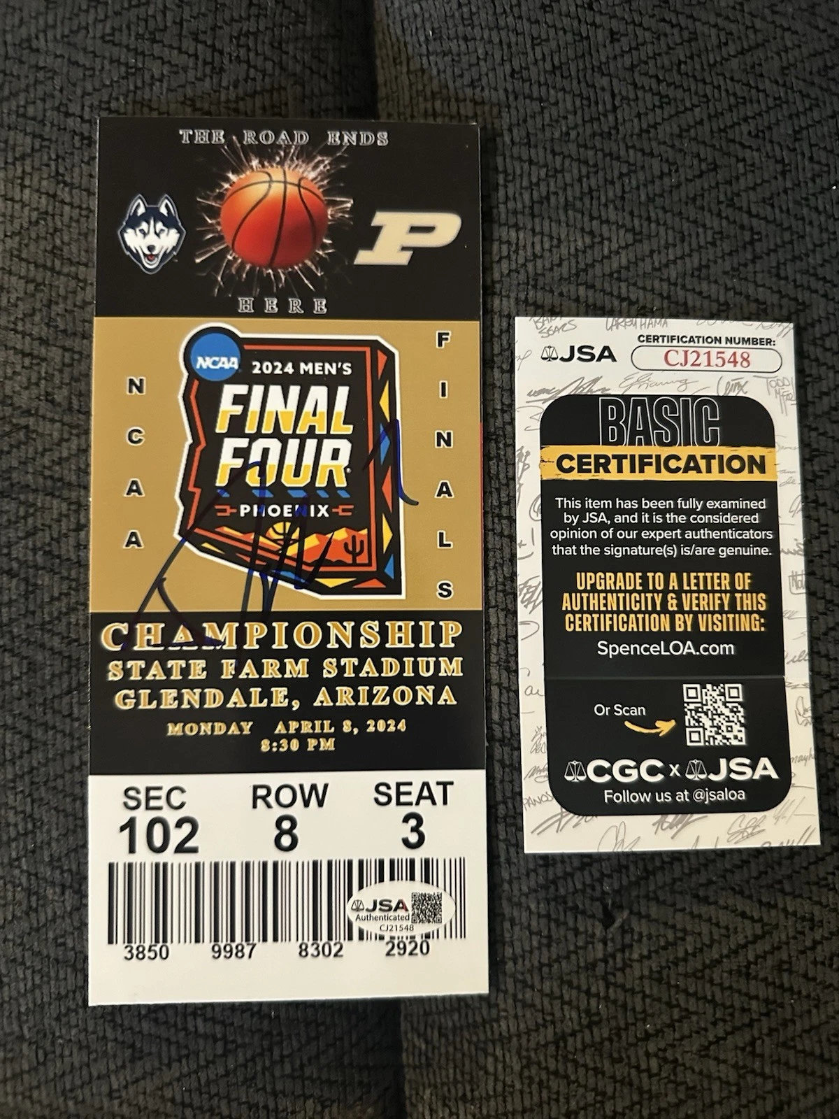 Dan Hurey Signed 2024 Final 4 Championship Replica Ticket JSA Authenticated COA