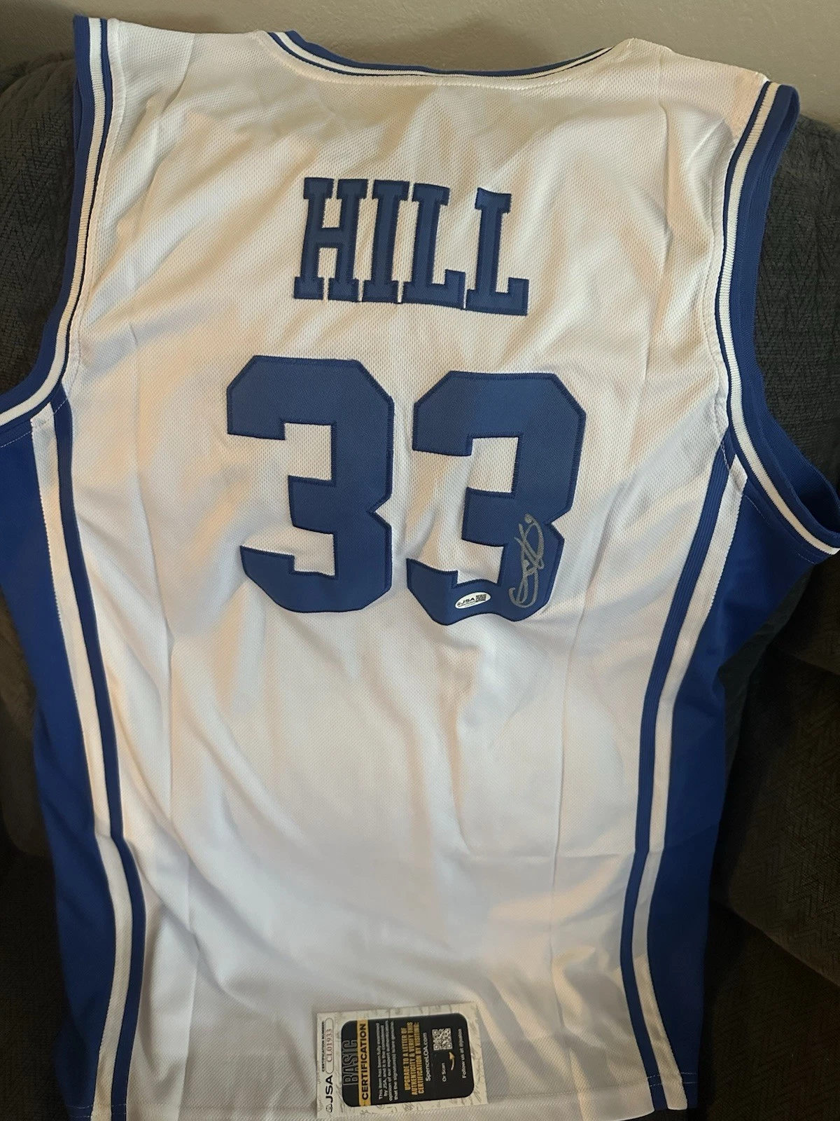 Grant Hill SIGNED Duke Blue Devils Jersey Stitch XL JSA Authenticated COA