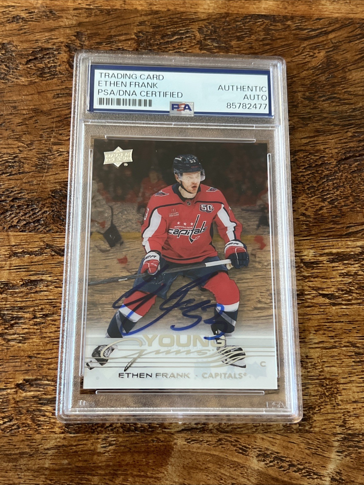 Ethen Frank IP Signed UD Clear Cut Young Guns Card PSA DNA Slab Auto Capitals