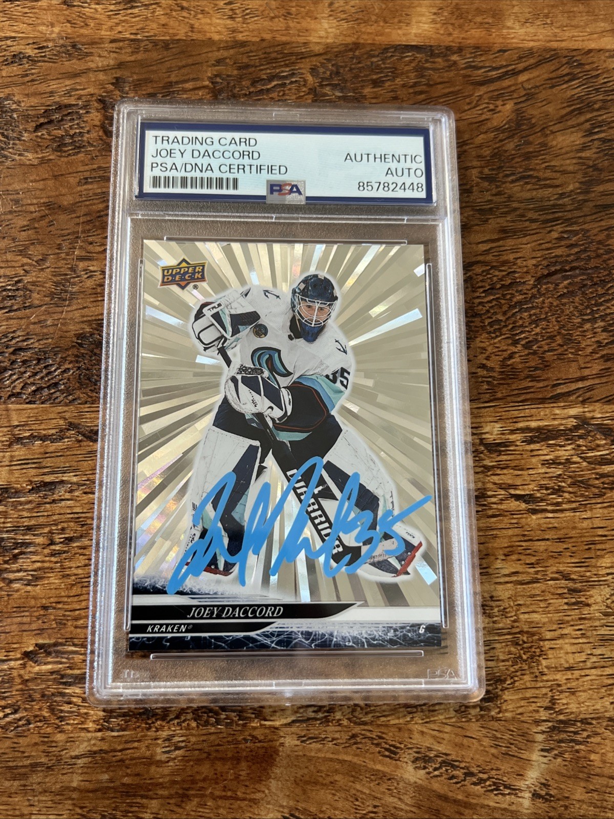 Joey Daccord IP Signed UD Silver Outburst Card Psa Dna Slab Kraken Autographed