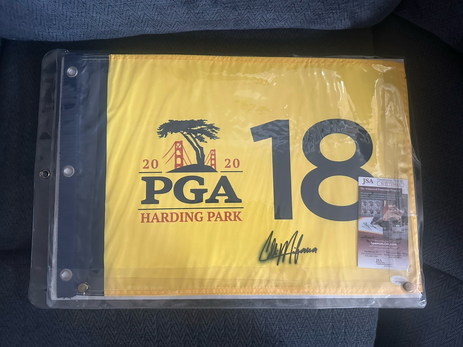 Collin Morikawa SIGNED 2020 PGA Championship Flag JSA Authenticated COA Bleeding