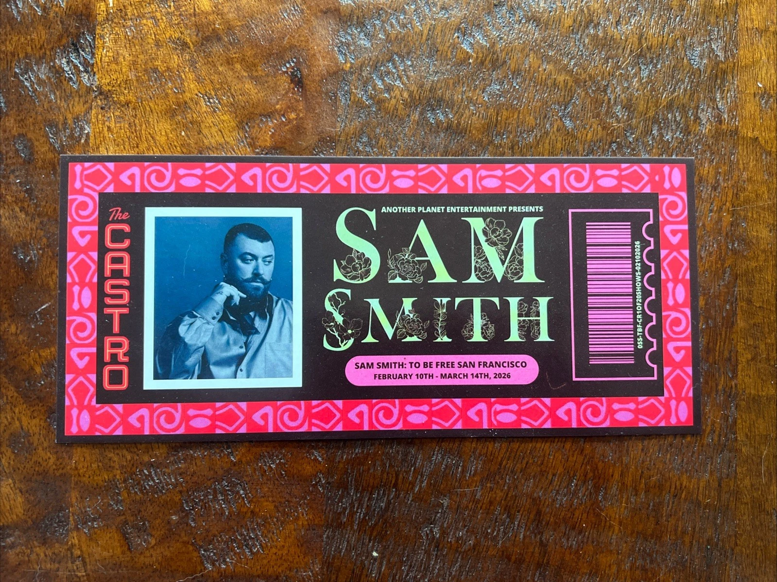 Sam Smith To Be Free San Francisco Tour 2026 Castro Commemorative Ticket