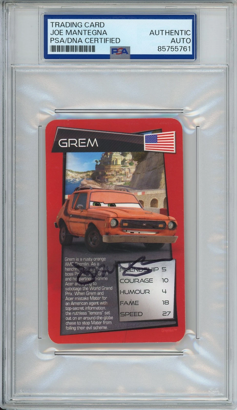 DISNEY CARS GREM SIGNED TRADING CARD JOE MANTEGNA PSA DNA COA AUTOGRAPH