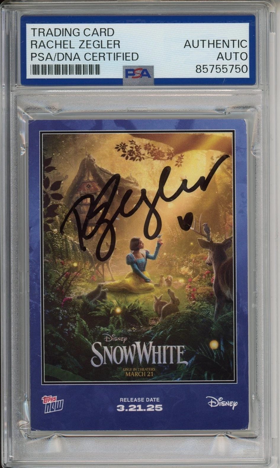 2025 Topps Now Disney Snow White Rachel Zegler SIGNED Autograph Auto PSA DNA COA