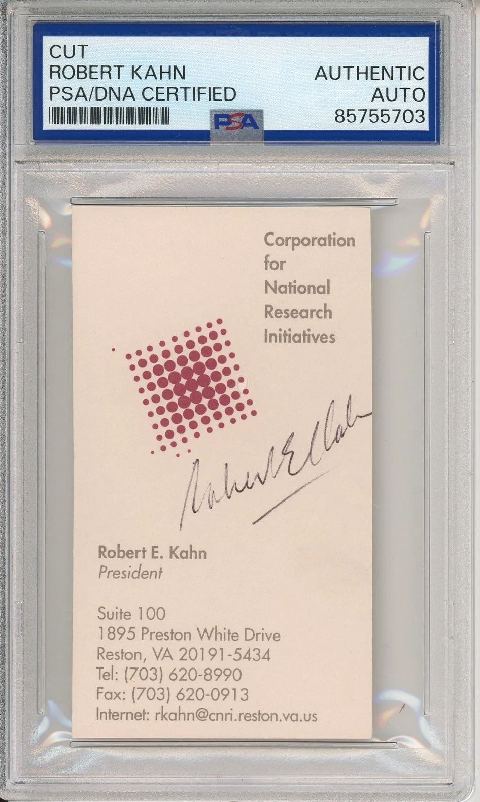 ROBERT E KAHN SIGNED BUSINESS CARD SIGNED PSA DNA COA AUTO INVENTOR INTERNET