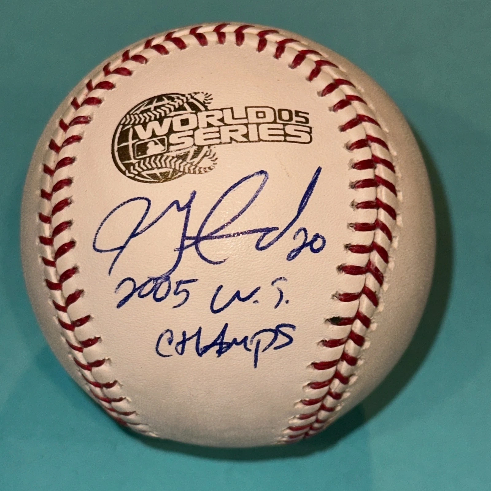 JON GARLAND (Sox) Signed Official 2005 WORLD SERIES Baseball Beckett w/ Insc