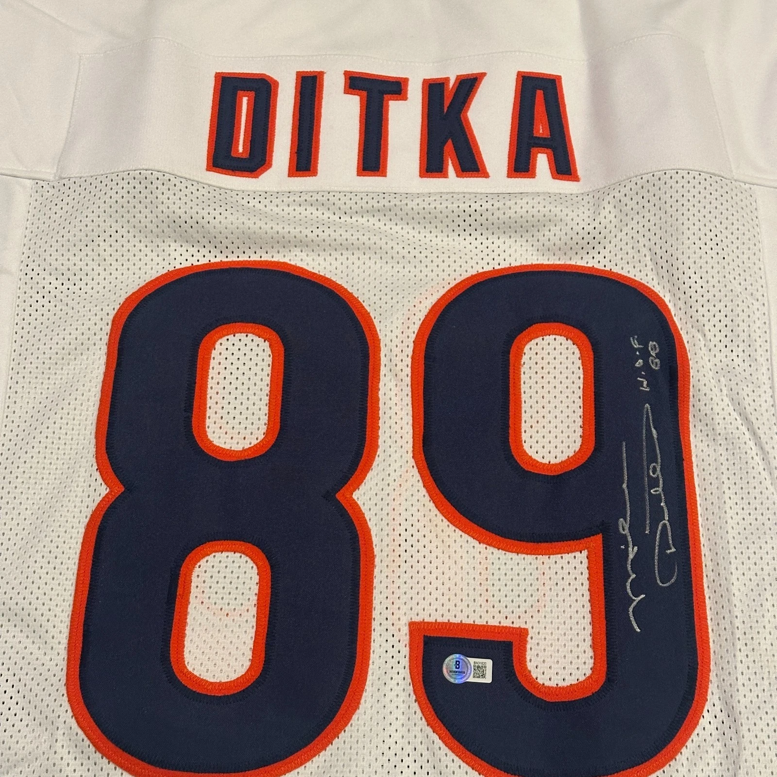 MIKE DITKA Signed Chicago BEARS White Custom Jersey Beckett (BAS) w/ HOF Insc