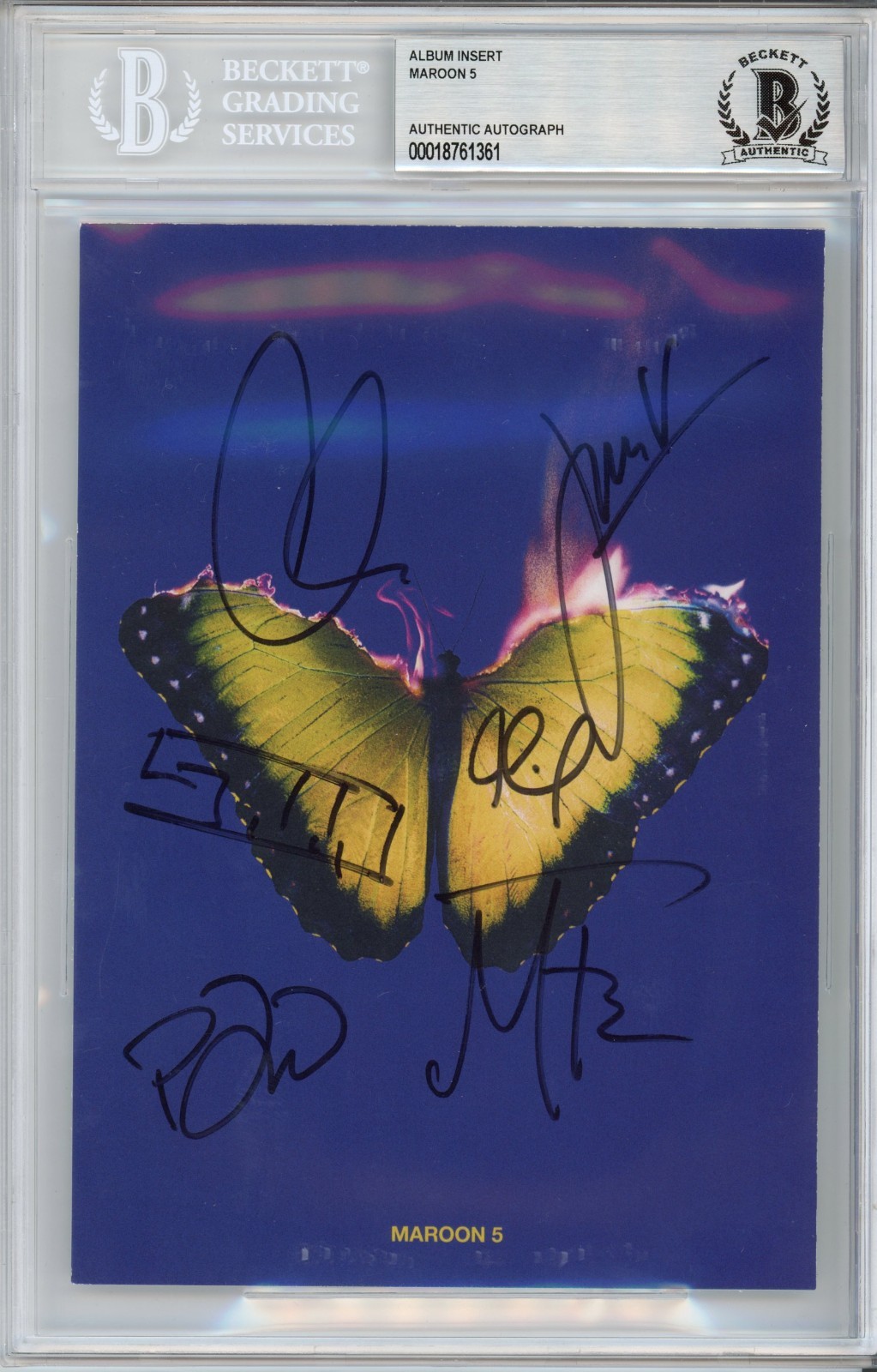 SIGNED Maroon 5 Five Love Is Like Album Cover Card Beckett BAS COA Autograph