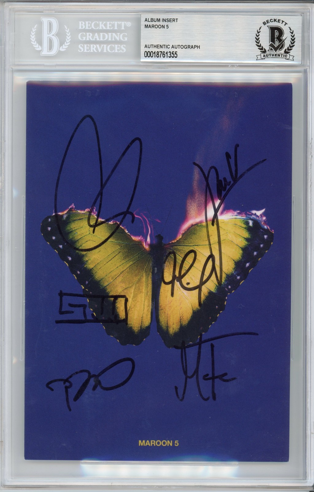 SIGNED Maroon 5 Five Love Is Like Album Cover Card Beckett BAS COA Autographed