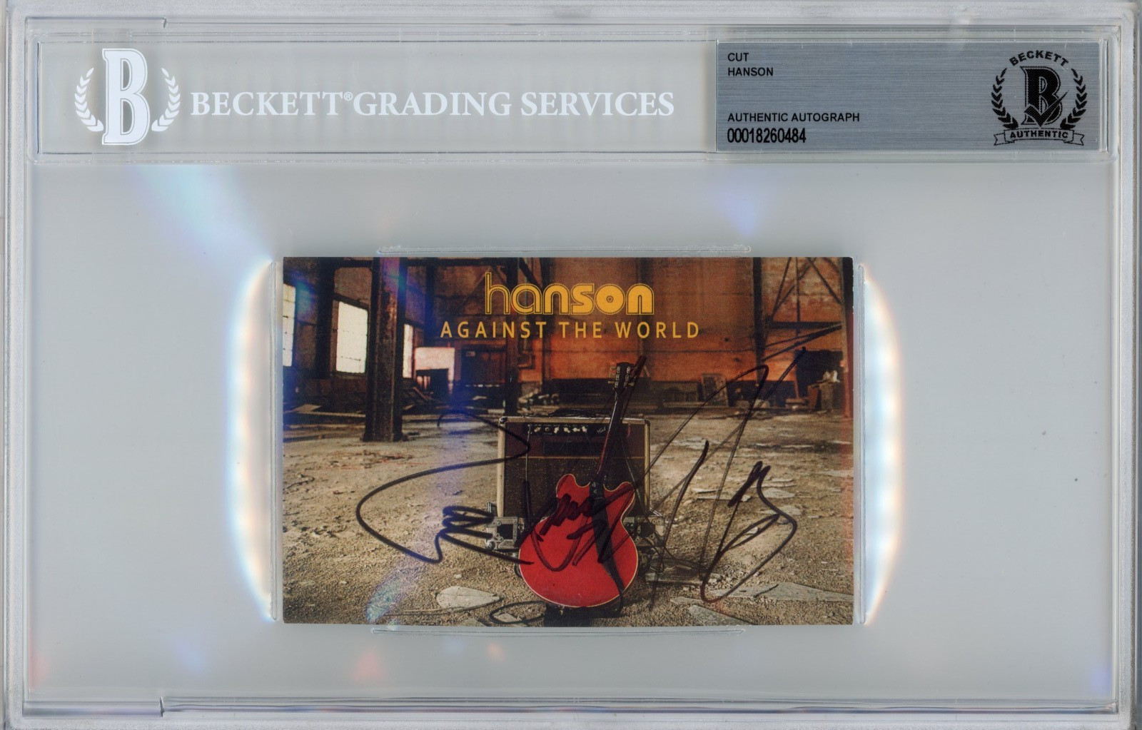 HANSON ENTIRE BAND SIGNED AUTOGRAPH Against the World Album Card Beckett BAS COA