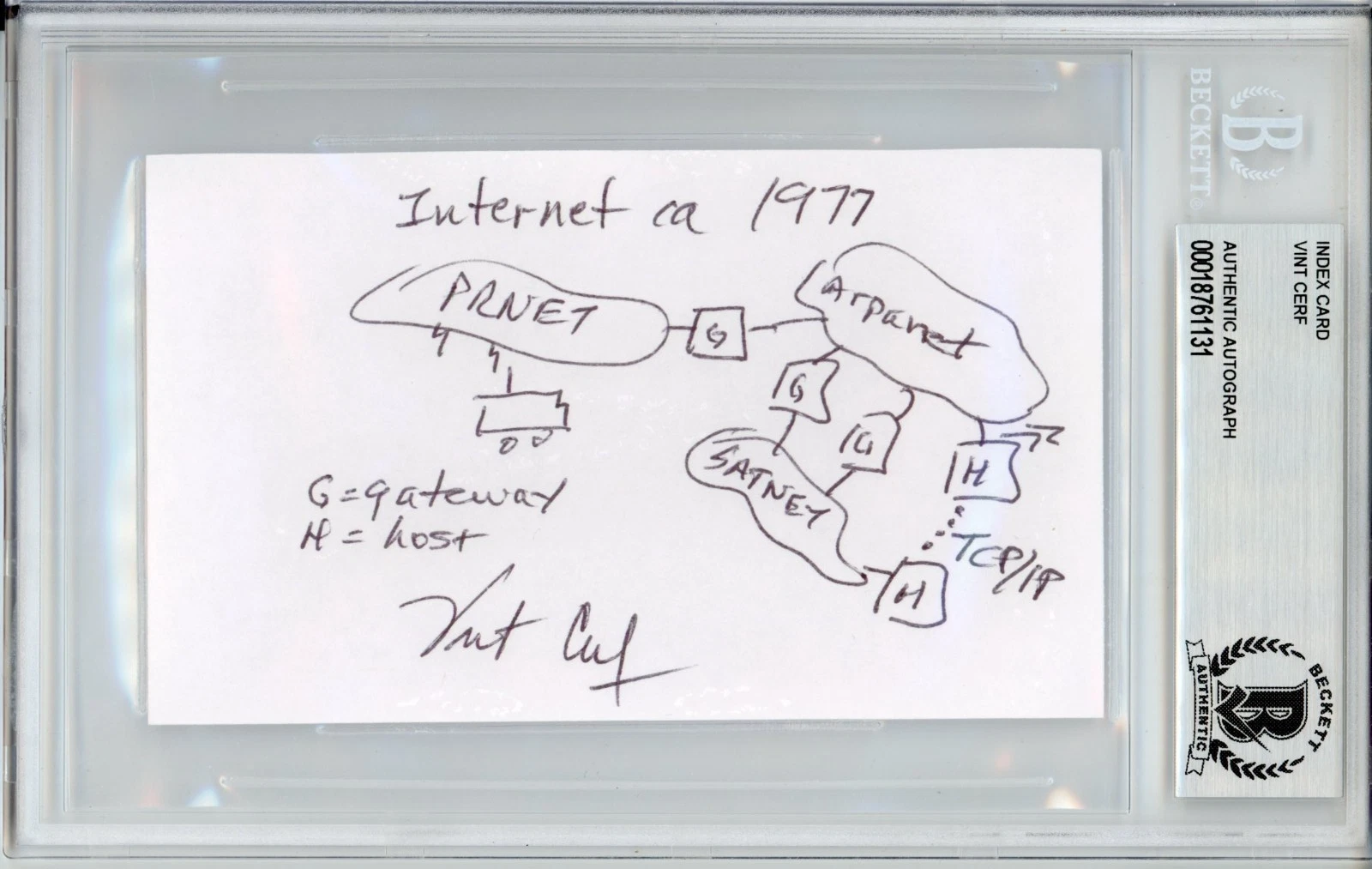 Vint Cerf INVENTOR OF THE INTERNET SIGNED ORIGINAL 1/1 SKETCH BAS Beckett COA