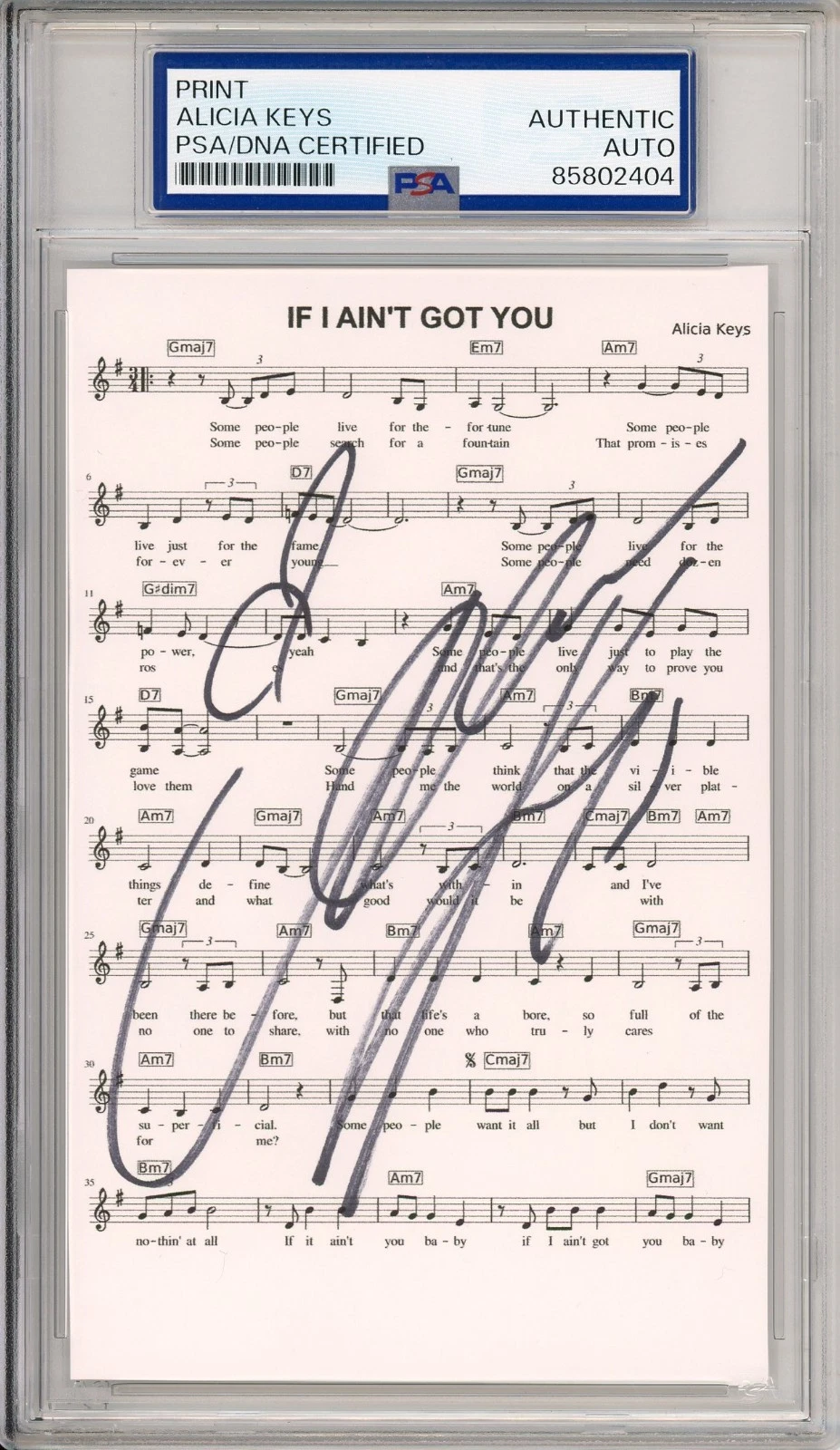 Alicia Keys SIGNED If I Ain't Got You Lyric Piano Sheet Music PSA DNA COA AUTO