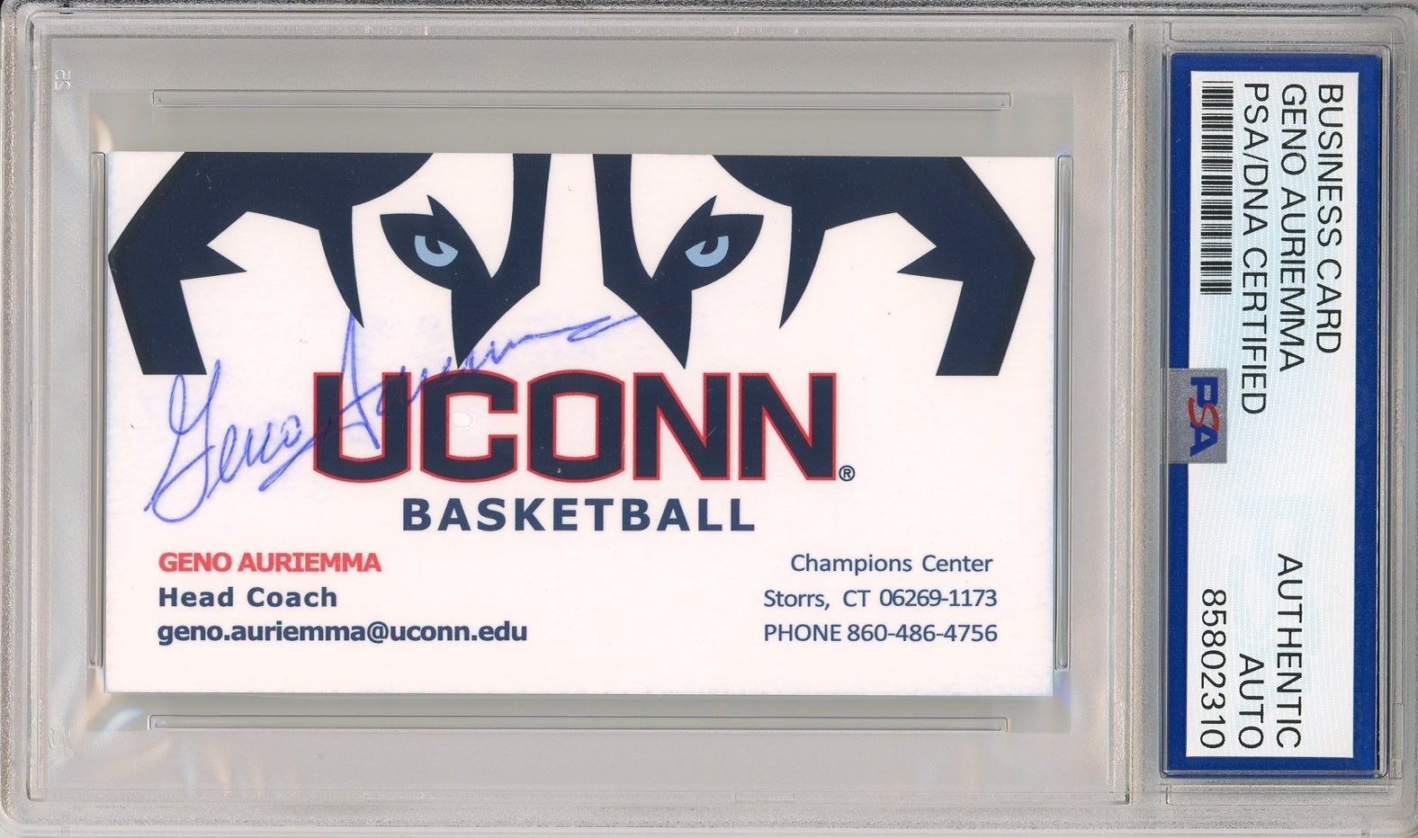 GENO AURIEMMA SIGNED BUSINESS CARD PSA DNA COA UCONN BASKETBALL NCAA AUTOGRAPH