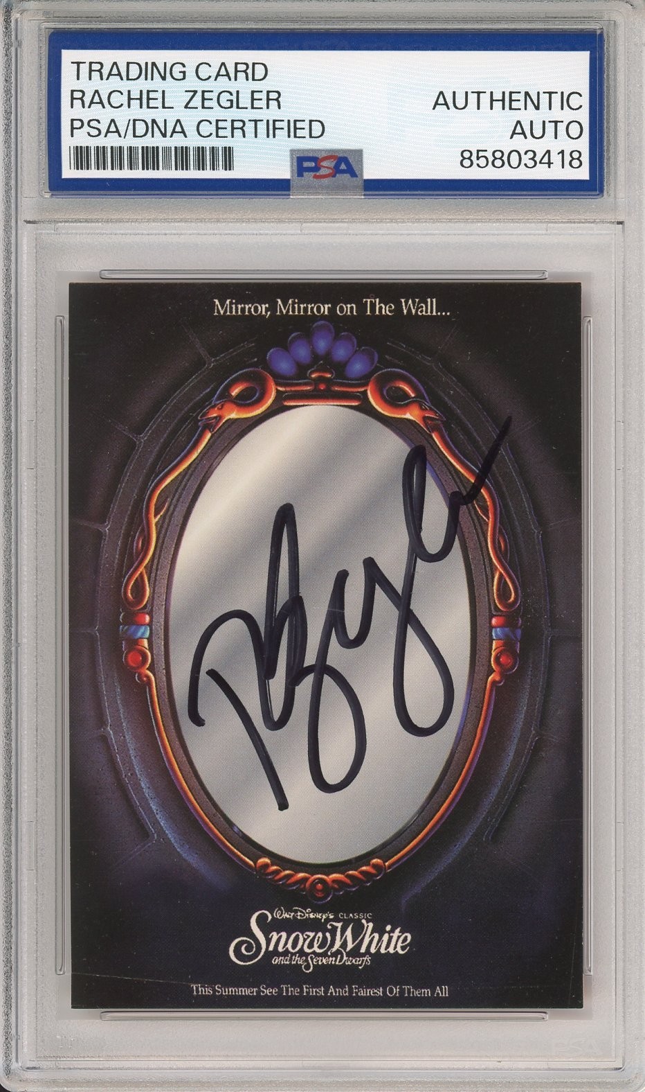1994 SKYBOX DISNEY SNOW WHITE MIRROR CARD SIGNED RACHEL ZEGLER PSA DNA COA AUTO