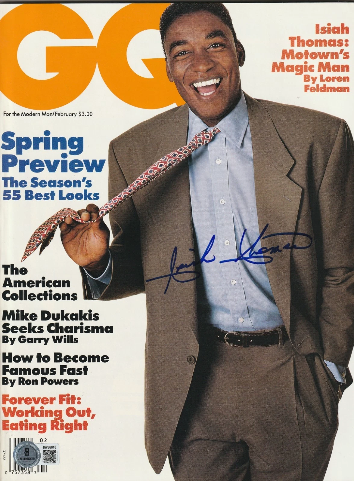 ISIAH THOMAS Signed Feb 1988 GQ Magazine (NO Label) BAS