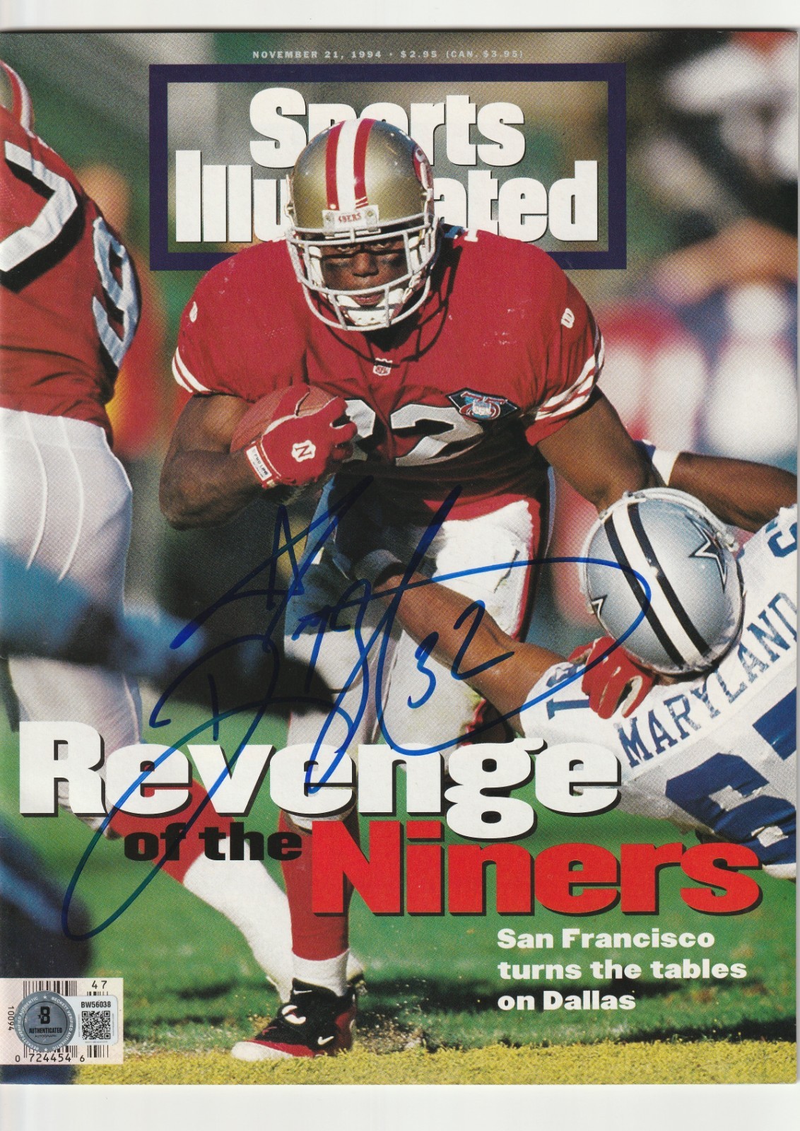 RICKY WATTERS Signed 11/21/94 SPORTS ILLUSTRATED Magazine (NO Label) Beckett