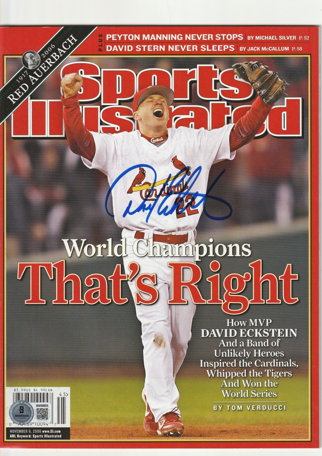 DAVID ECKSTEIN Signed 11/6/06 SPORTS ILLUSTRATED Magazine (NO Label) BAS