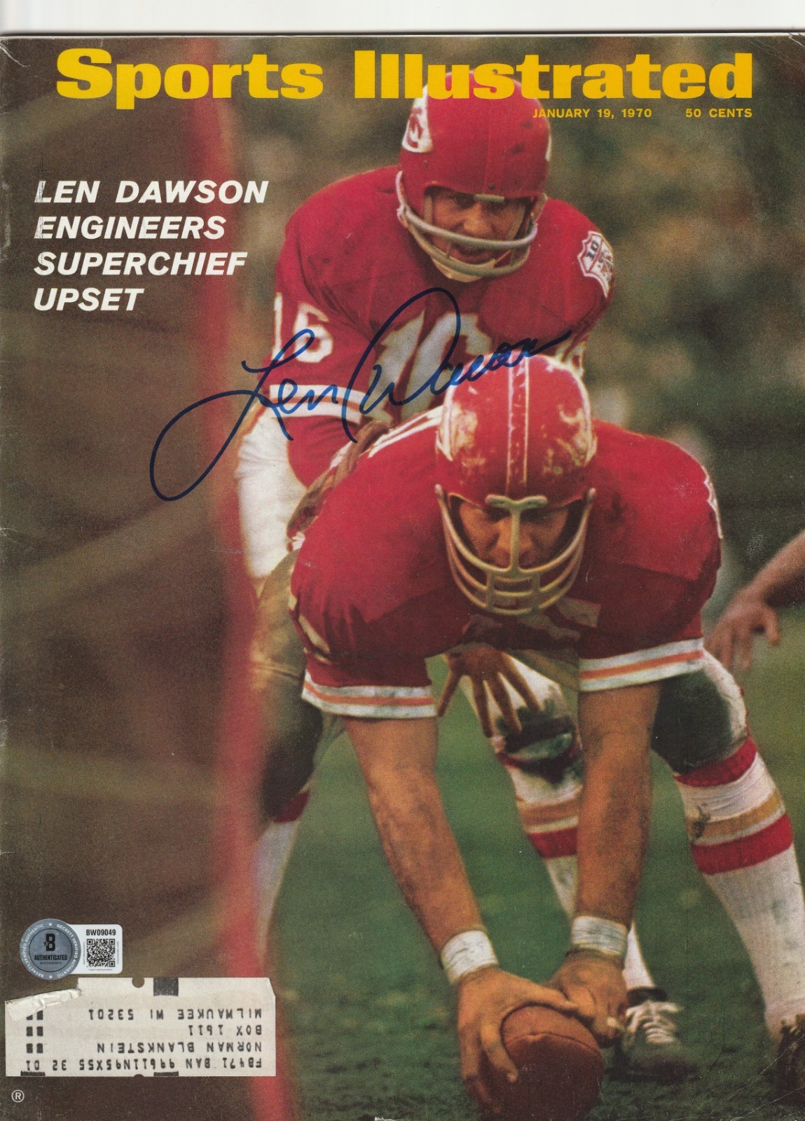 LEN DAWSON Signed 1/19/70 SPORTS ILLUSTRATED Magazine Beckett (BAS)