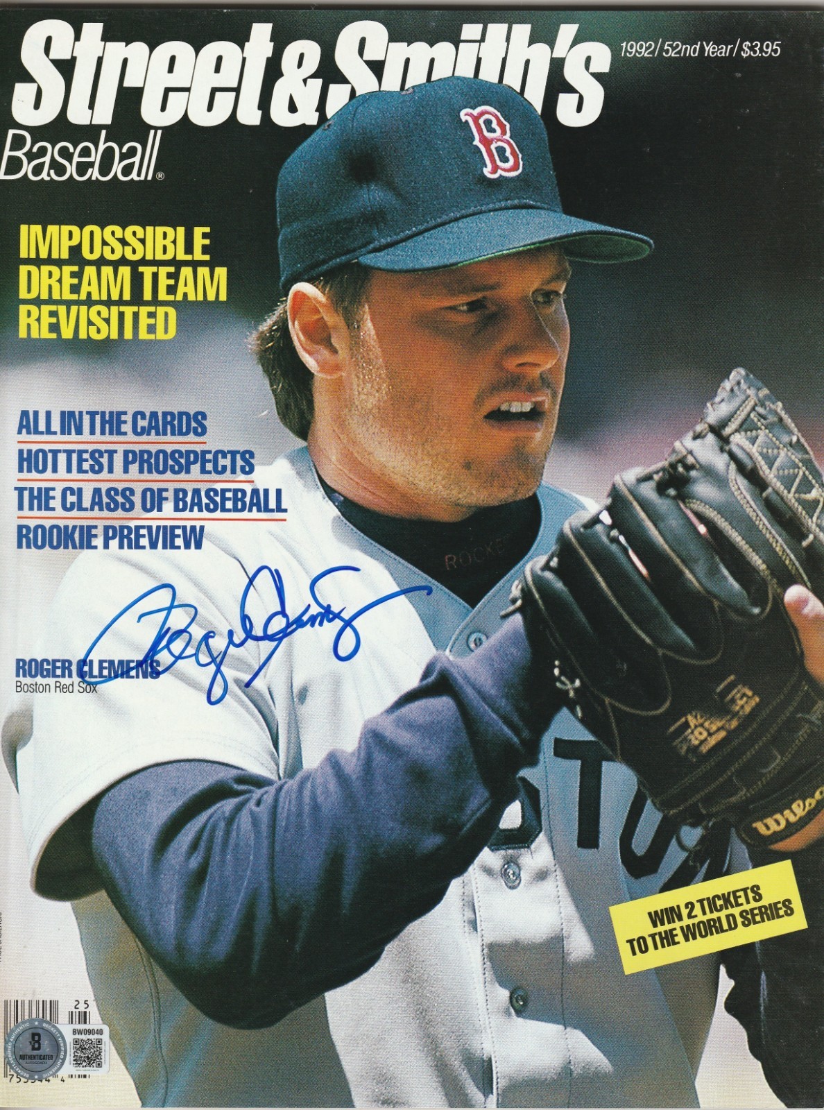 ROGER CLEMENS Signed 1992 STREET & SMITH'S Magazine Beckett Auth (BAS) No Label!