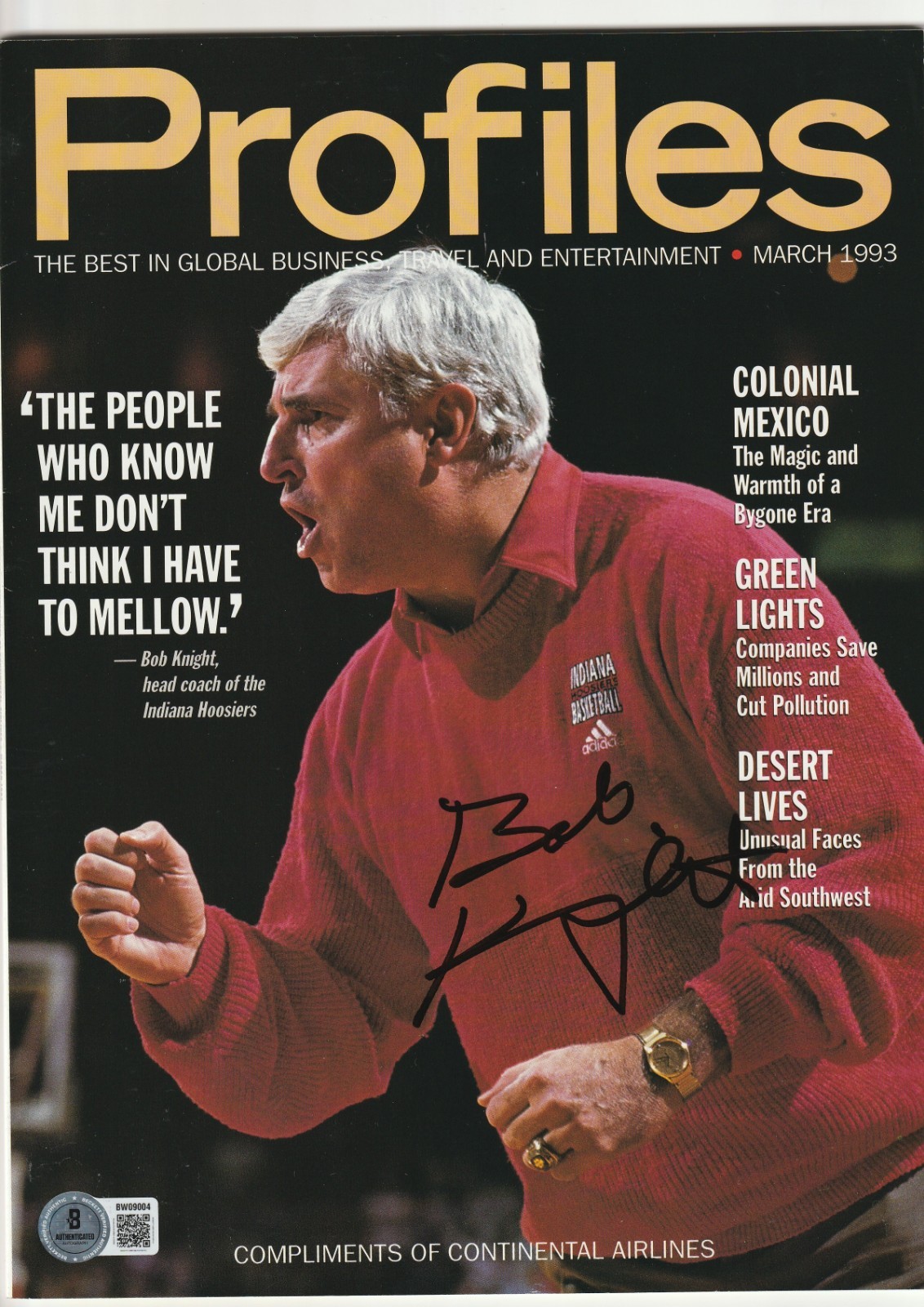 BOB KNIGHT Signed March 1993 PROFILES Magazine (NO Label) Beckett BAS